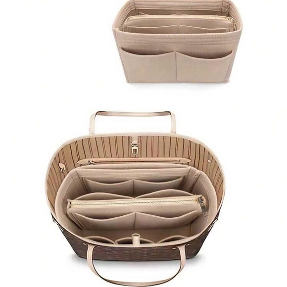 Handbags - #36. 1pc Organizer Felt Insert with Zipper Bag Tote Shaper - Black Left